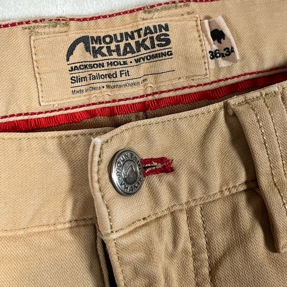 Distressed Mountain Khakis 36W 34L Slim Tailored British Khaki Performance Pants - Picture 11 of 15